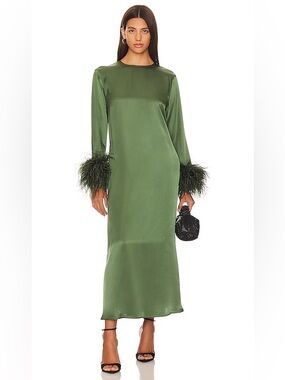 Suzi Maxi Dress With Detachable Feather in Green SLEEPER